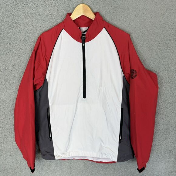 Footjoy Jacket Mens M White Red 1/4 Zip Pullover Golf Stretch‎ Windbreaker - Picture 1 of 8